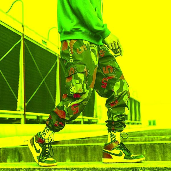 

multi pocket men camouflage cargo pants street harem fitness runners trousers harajuku streetwear men's, Black