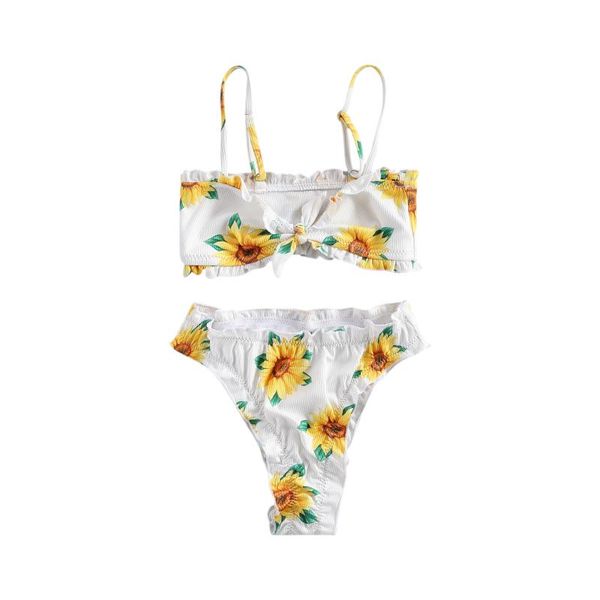 

one-pieces two pieces kids children girls swimwear flower print bikini set beach vacation toddler baby clothing summer bathing suits 6-13t, Black