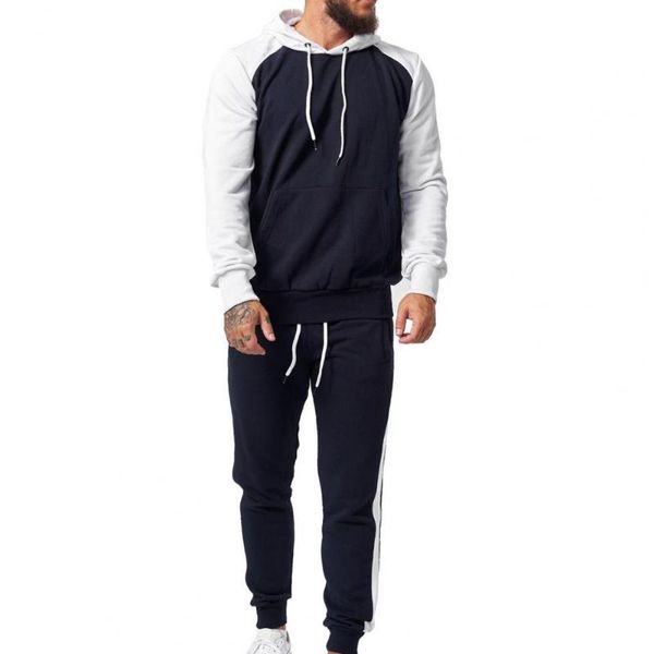 

men's tracksuits pants suit contrast color hooded loose drawstring men sports for work, Gray