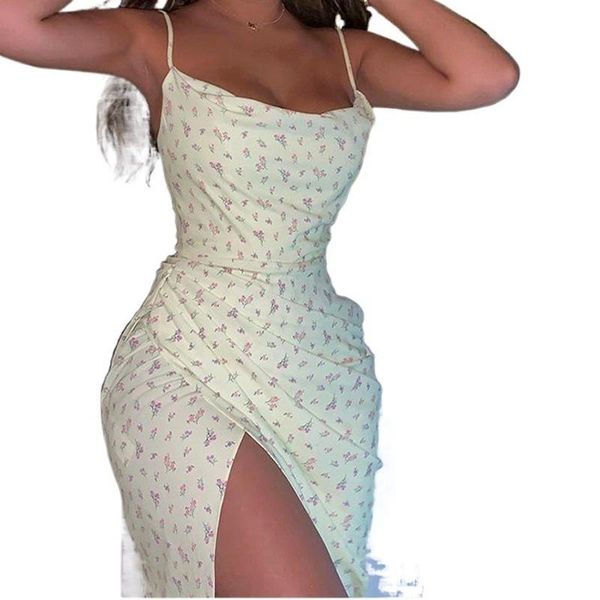 

casual dresses 2021 summer ladies dress fashion floral fleece collar split sling mid-length skirt elegant neck, Black;gray