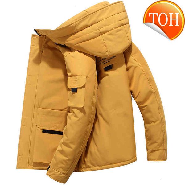 

new outdoor casual white 2021 duck down jacket fashion mulit-pocket cargo jackets men hooded zipper coat overcoats male, Black