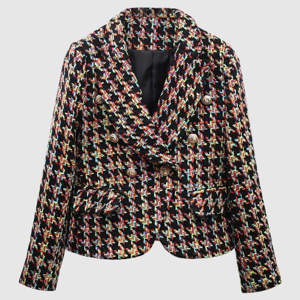 

women's suits & blazers high street fashion 2021 designer jacket long sleeve double breasted lion buttons colors tweed blazer outer coa, White;black