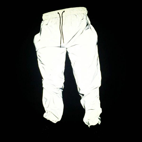 

men's pants reflective hip hop men joggers sweatpants streetwear light shiny long for couples trousers x1uj, Black