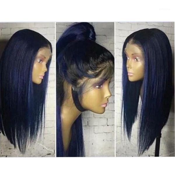 

synthetic lace front wig black ombre blue short bob straight wigs for women 16inch natural hairline with baby hair1