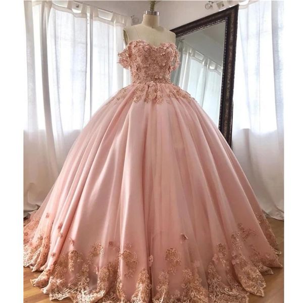 Abiti da ballo rosa abiti quinceanera con d floreale applique a cuore scollo a cuore tulle ha fatto la principessa dolce page di abbigliamento formale vestidos