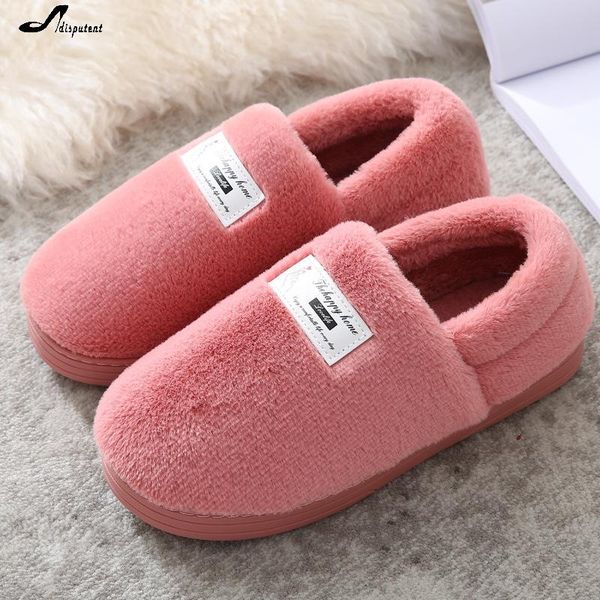 

adisputent faux fur winter warm shoes woman men indoor slippers soft plush anti-slip lovers home floor slipper cotton slides, Black