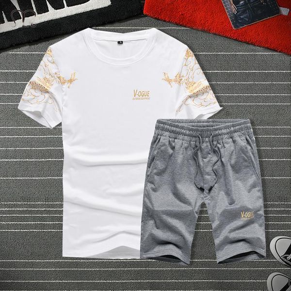 

short sleeve 2 piece men tracksuit tee pants casual sweatsuits track suit sportswear set male jogger sets 4xl3xl, Gray