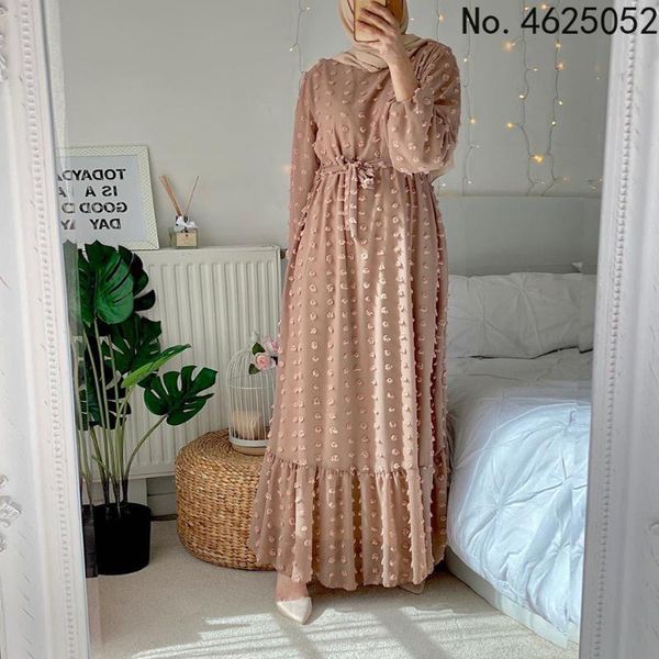 

casual dresses solid 3d pompon maxi long dress for women fall 2021 o neck full sleeve muslim duabi turkey qtar oman arabic clothes, Black;gray