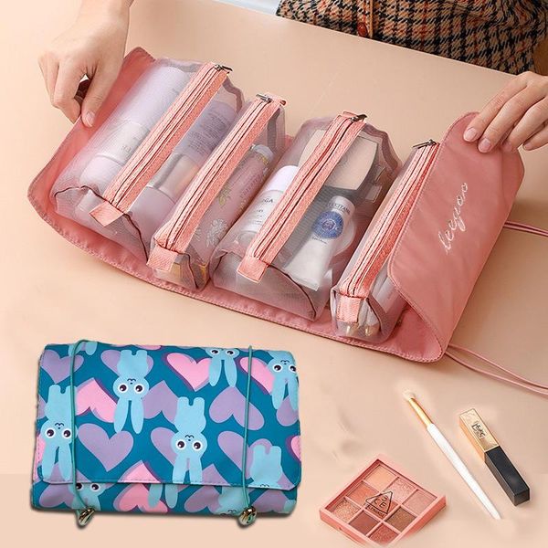 

storage bags women cosmetic bag large capacity four-in-one folding travel wash make up box organizer size makeup
