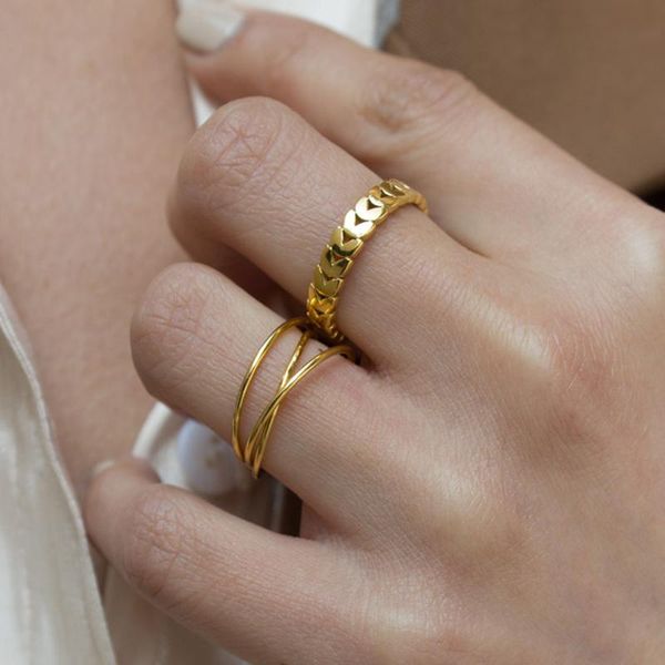 

cluster rings ghidbk minimalist designed olive leaf titanium steel dainty irregular plant for women delicate ins street style ring, Golden;silver