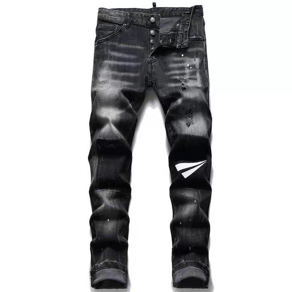 Jeans de grife para homens calças jeans masculinas hip-hop high street fashion marca maré ciclismo motocicleta lavagem carta ajuste solto Patch Slim calça de moletom