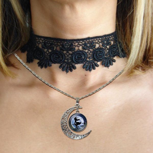 

chokers witch pumpkin skull half moon pendant necklaces for women european and american geometry jewelry accessories girl gift, Golden;silver