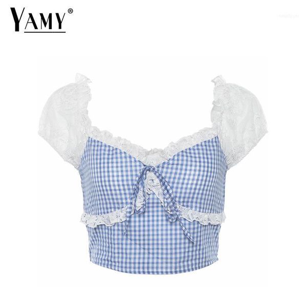

vintage kawaii embroidery white lace blouse shirts ladies ruffle crop streetwear tie front summer 20211