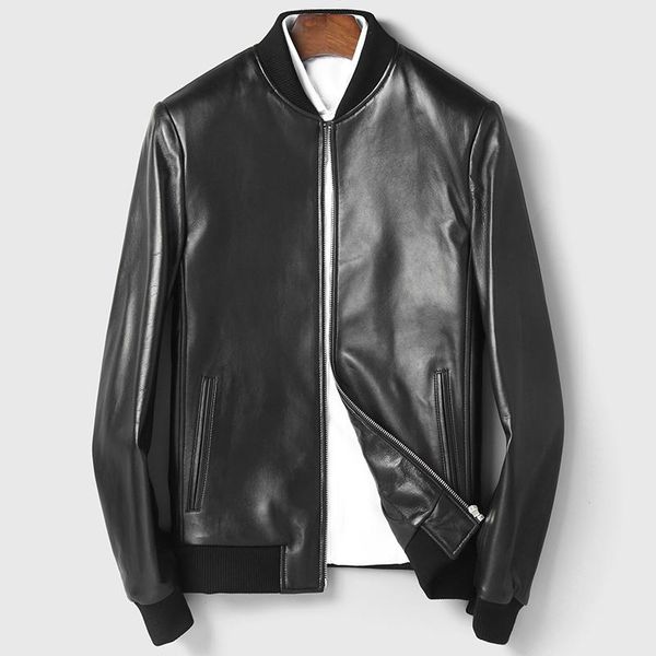 

men's leather & faux 2021 spring autumn fashion motor style jacket mens genuine coat plus size casual slim sheepskin clothes a213, Black