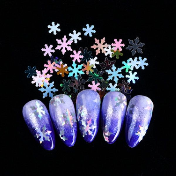 Aufkleber, Abziehbilder, zum Aufdrücken von Nägeln, künstliche Nägel, Nagelkunst-Dekoration in Weihnachten, 12 Gitter, Laser-Schneeflocke, Blattbox, Winter-Pailletten, super Qualität, Mode