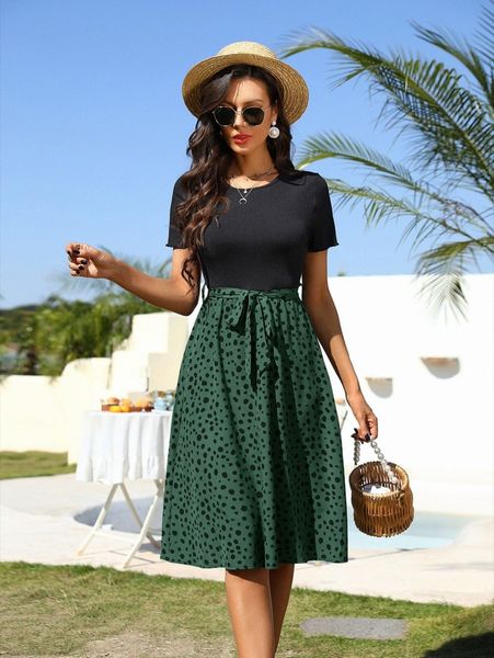 

dalmatian print belted dress n67m#, Black;gray