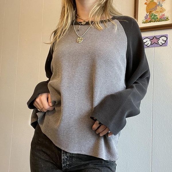 

women's t-shirt y2k color block long sleeve round neck pullovers autumn vintage casual basic tee aesthetic harajuku streetwear, White