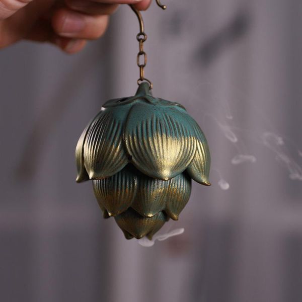 

creative retro lotus shape ceramic backflow coil incense burner chinese style hanging furnace holder fragrance lamps