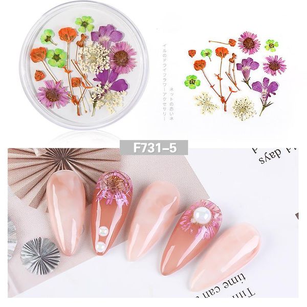 

nail art decorations 1box dried flowers leaf 3d designs mixed dry flower diy decals uv gel polish manicure tools, Silver;gold