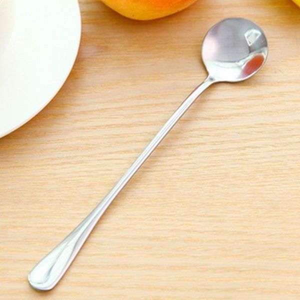 

spoons creative korean style long handle tea coffee ice cream cutlery stainless steel salad spoon round
