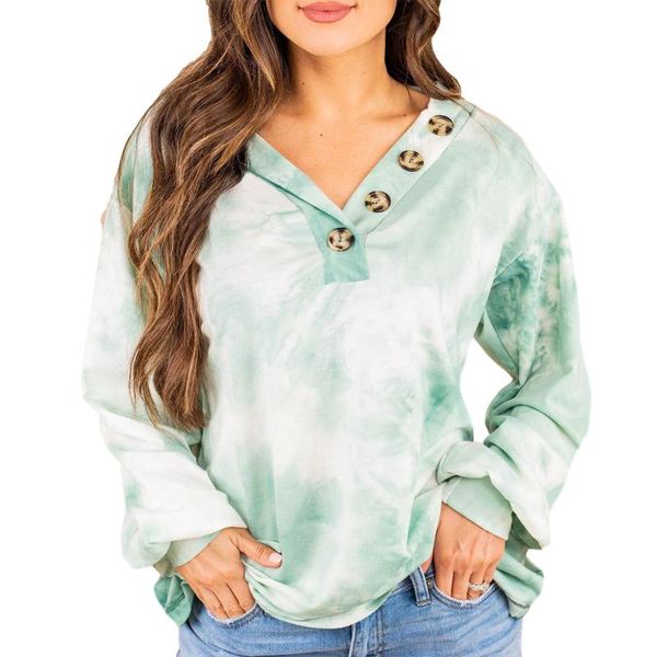 

women's hoodies & sweatshirts women hoodise fashion tie dye sweatshirts, long sleeve v neck button pullover loose fit, Black