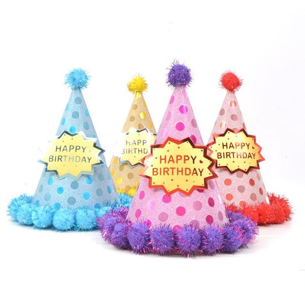 

party hats birthday hat creative decoration solid color plush ball can be wholesale