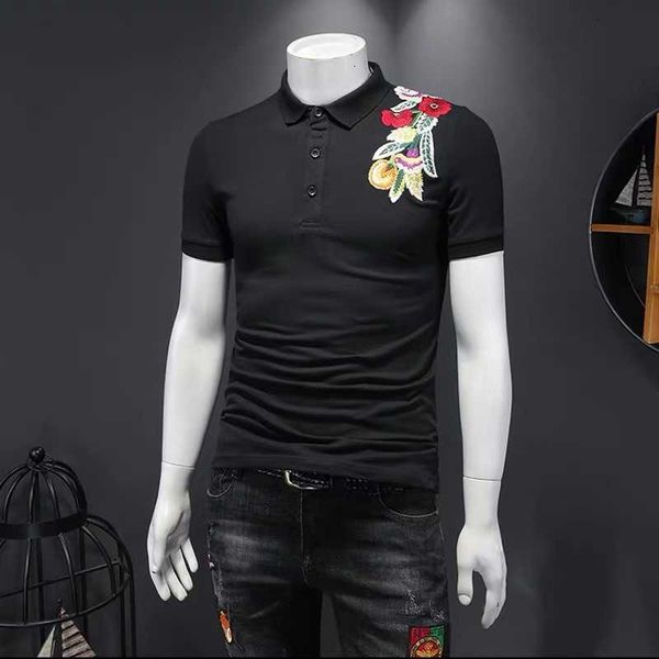 

men's t-shirts t shirts men's short exquisite flower embroidery fashion lapel half sleeve polo f9he, White;black