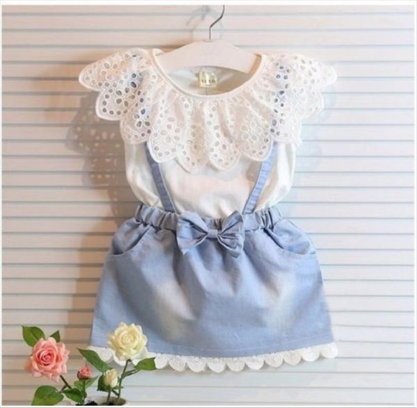 

fashion baby kids girls cotton dress cute princess sleeveless denim tulle bowknot dresses, White