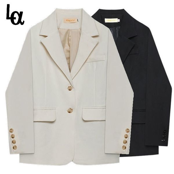 

spring office lady casual blazers women plus size korean chic loose long sleeve outwear elegant fashion vintage jackets 210519, White;black