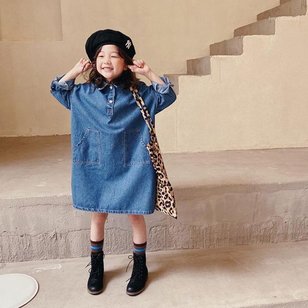 

girl's dresses 2021 spring arrival girls long sleeve denim dress kids korean design girl1, Red;yellow