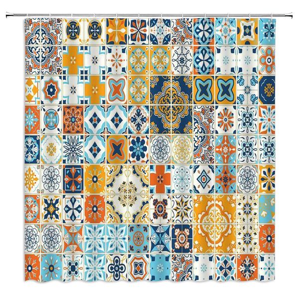 

bohemian pattern shower curtain colorful european and american classical pattern stitching grid pattern,70x70 inch polyester