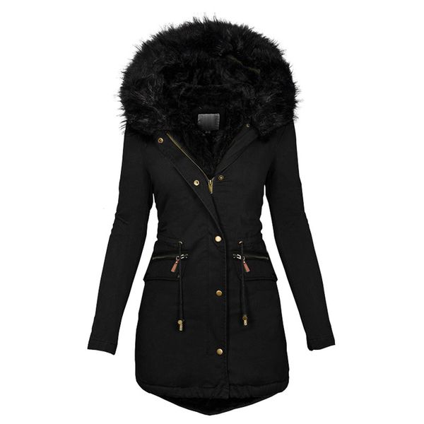 

women's hoodies & sweatshirts winter padded coats women cotton wadded jacket medium long parkas thick warm hooded quilt snow outwear #t, Black