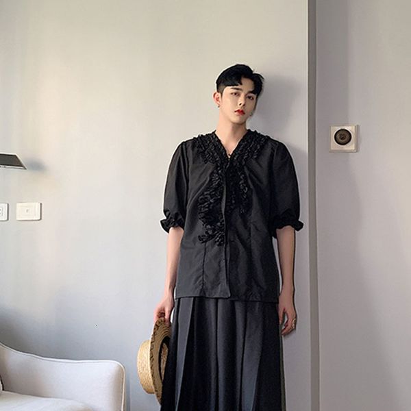 

pant men japan casual style loose skirt plied in male pants women streetwear hip hop kimono gothic stage clothes 88n4, Black