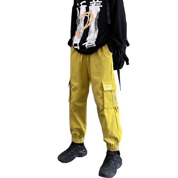 

men's pants men hip hop ribbons cargo trousers muti pockets mens harajuku joggers streetwear sweatpants 36r1, Black