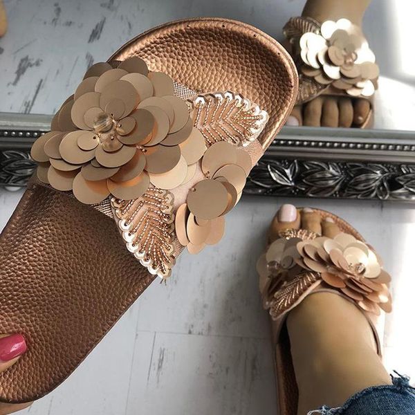 

women summer fashion string bead slippers female pearl bling slides outside ladyer flower beach, Black