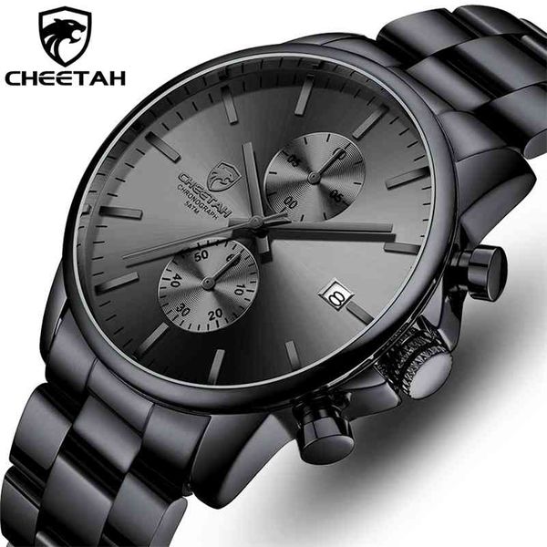 

new cheetah men watch luxury brand business black quartz watches mens waterproof chronograph sport wristwatch date male clock 210329, Slivery;brown