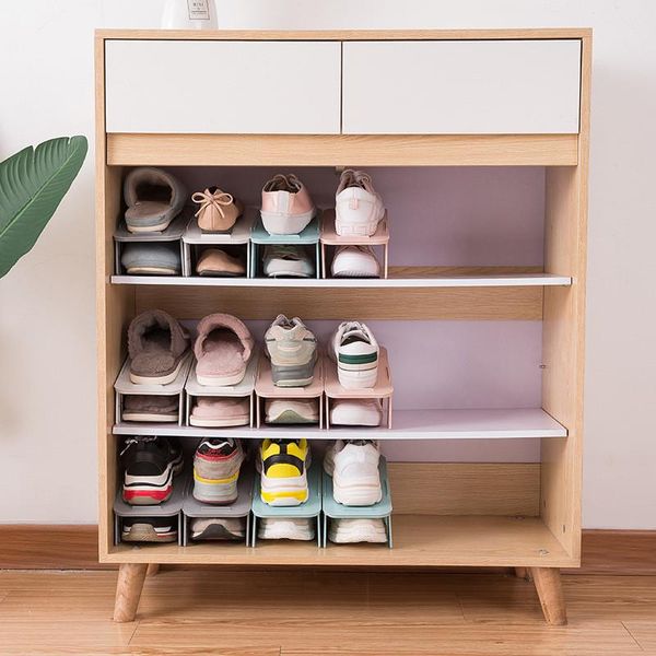 

1pcs plastic double shelf shoe rack cabinet storage organizer space saving adjustable organizers shoes box clothing & wardrobe