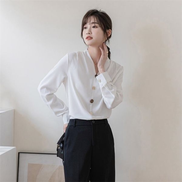 

spring summer office white shirt women blouse korean clothing female long sleeve 210514