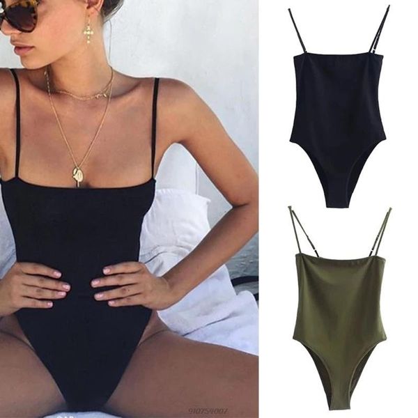 

women spaghetti strap camisole bodysuit off shoulder sleeveless basic leotard simple solid color bodycon jumpsuit wholesale yoga outfit