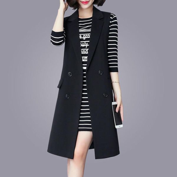 

women's vests 2021 women fashion solid side two-buttons vest vintage female sleeveless outerwear ladies slim suit waistcoat h378, Black;white
