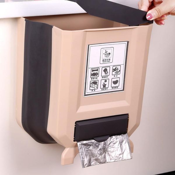 

waste bins 3 colors kitchen foldable trash can wall-mounted cartrash garbage bin dustbin for recycle