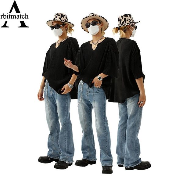 

men's jeans men hip hop style harajuku streetwear loose vintage denim trousers pant straight wide leg baggy oversize pants, Blue