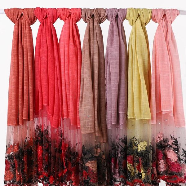 Moda musulmana Chiffon Hijab Fiore Pizzo Diamante caldo Cospargere Foulard in polvere d'oro per le donne 12 COLORI per scegliere