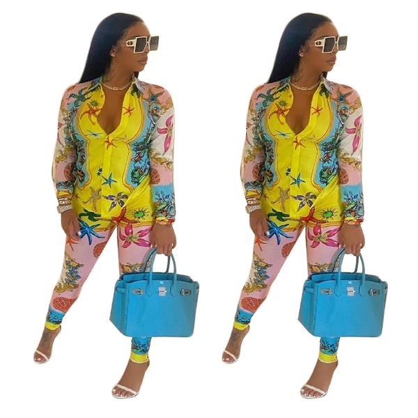 

fashion two pieces pants suit with digital starfish shell printing style women's suits tracksuit women spring outfits woman clothing 70, White