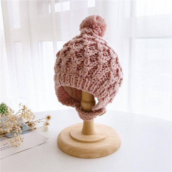 

caps & hats kids knitted hat big plush ball comfortable winter accessories ear protection thicken children cap for going out, Yellow