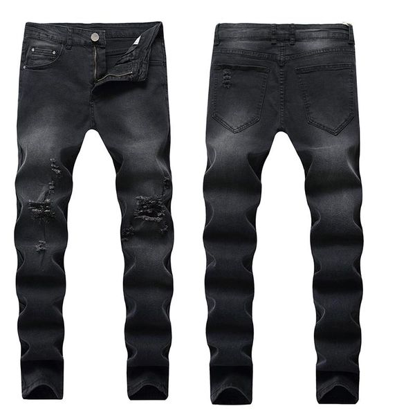 

men's jeans blue washed korean slim feet pants stretch all-match denim trend