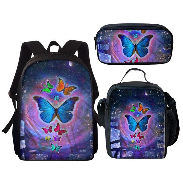 

children school bags 3d beauty butterfly animal print 3 pcs/set kids backpack girls book bag ladies schoolbag mochila escolar