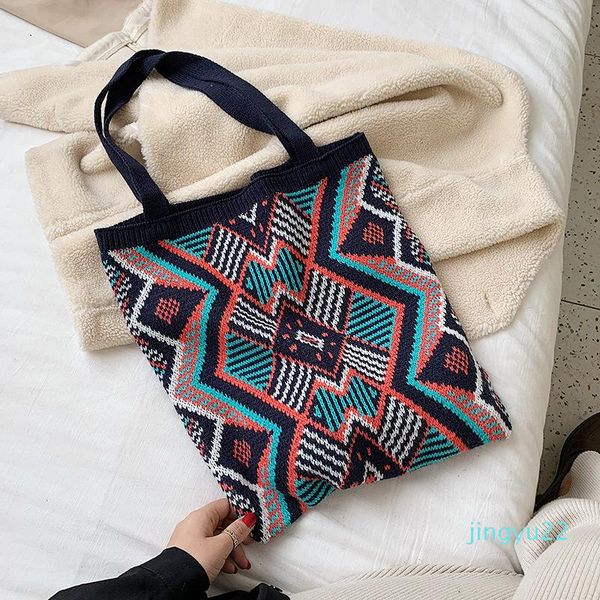 

evening bags lady boho chic aztec tote bag women crochet woolen open shopper handle 2021female daily handbag