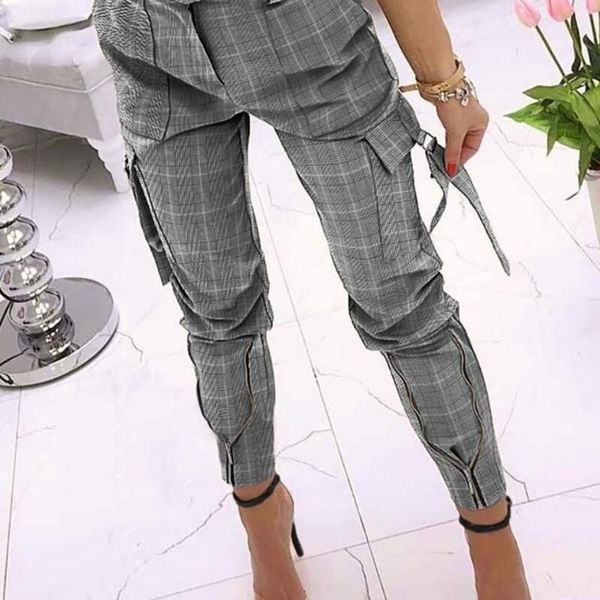 

women's pants & capris puloru casual solid color slim fit cargo women ladies high waist button long trousers with side pockets office l, Black;white