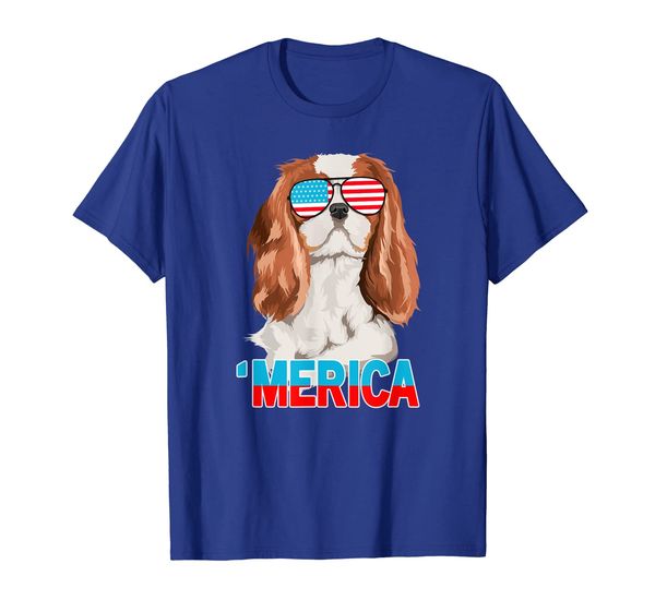 

merica cavalier king charles spaniel usa 4th of july tshirt, White;black